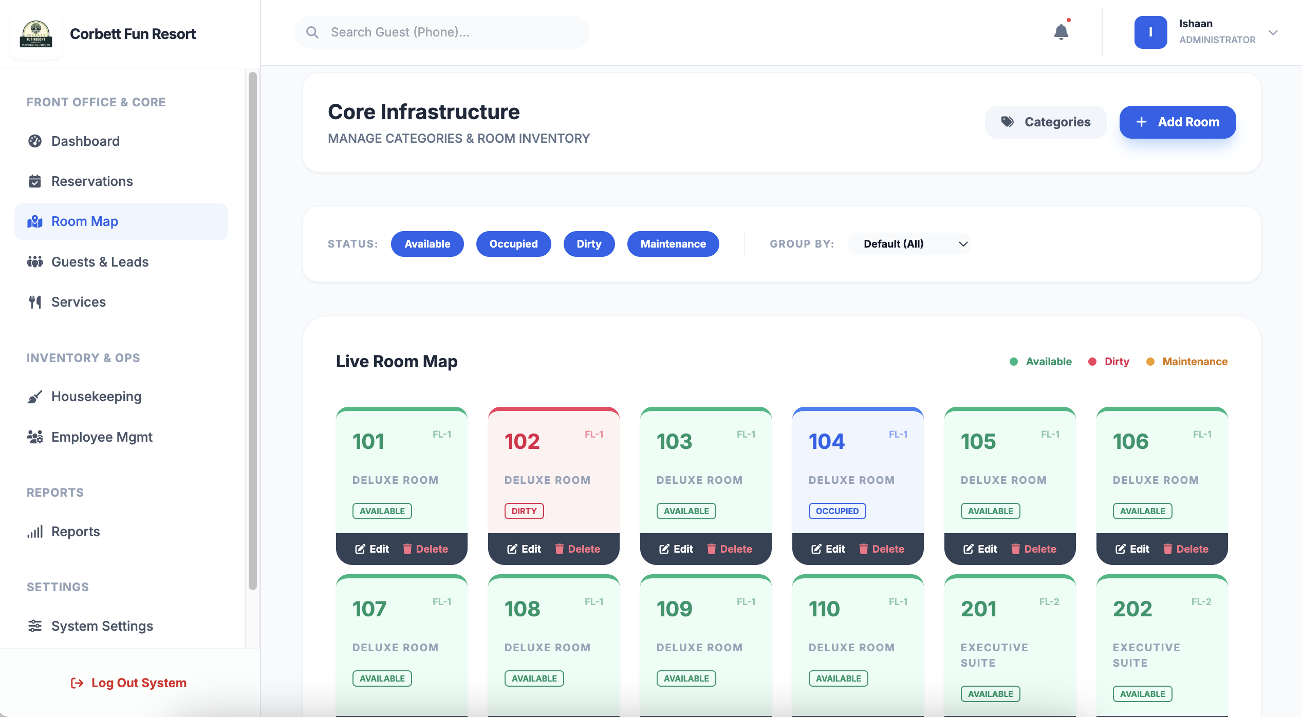 Room Management Screenshot